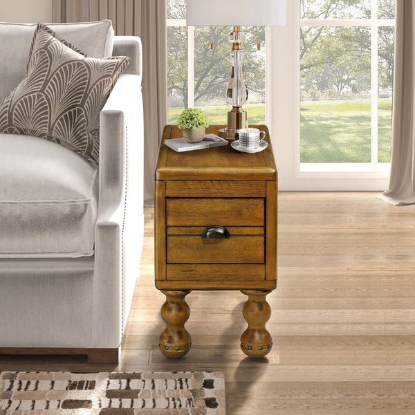 English Elm Solid Wood End Table - Vintage-Style Narrow Nightstand With Drawer For Small Spaces, Easy Assembly! W1202P176736-GIGA