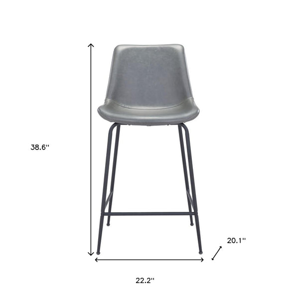 Homeroots 26" Gray And Black Steel Low Back Counter Height Bar Chair   396531