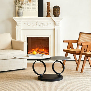 English Elm Round Sintered Stone Nesting Coffee Tables Modern Two-tone Set for Living Room W5096S00001