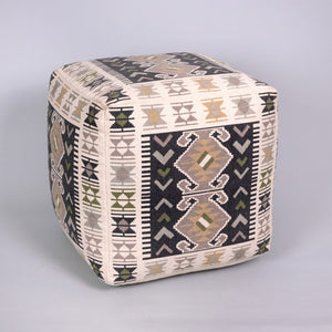 Homeroots 17" Ivory And Black Cotton Southwestern Pouf Ottoman - Chic Multi-functional Accent For Any Room   396570