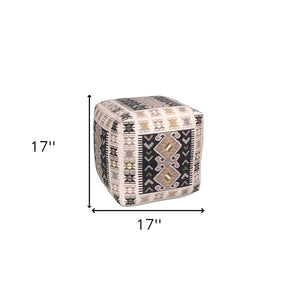 Homeroots 17" Ivory And Black Cotton Southwestern Pouf Ottoman - Chic Multi-functional Accent For Any Room   396570
