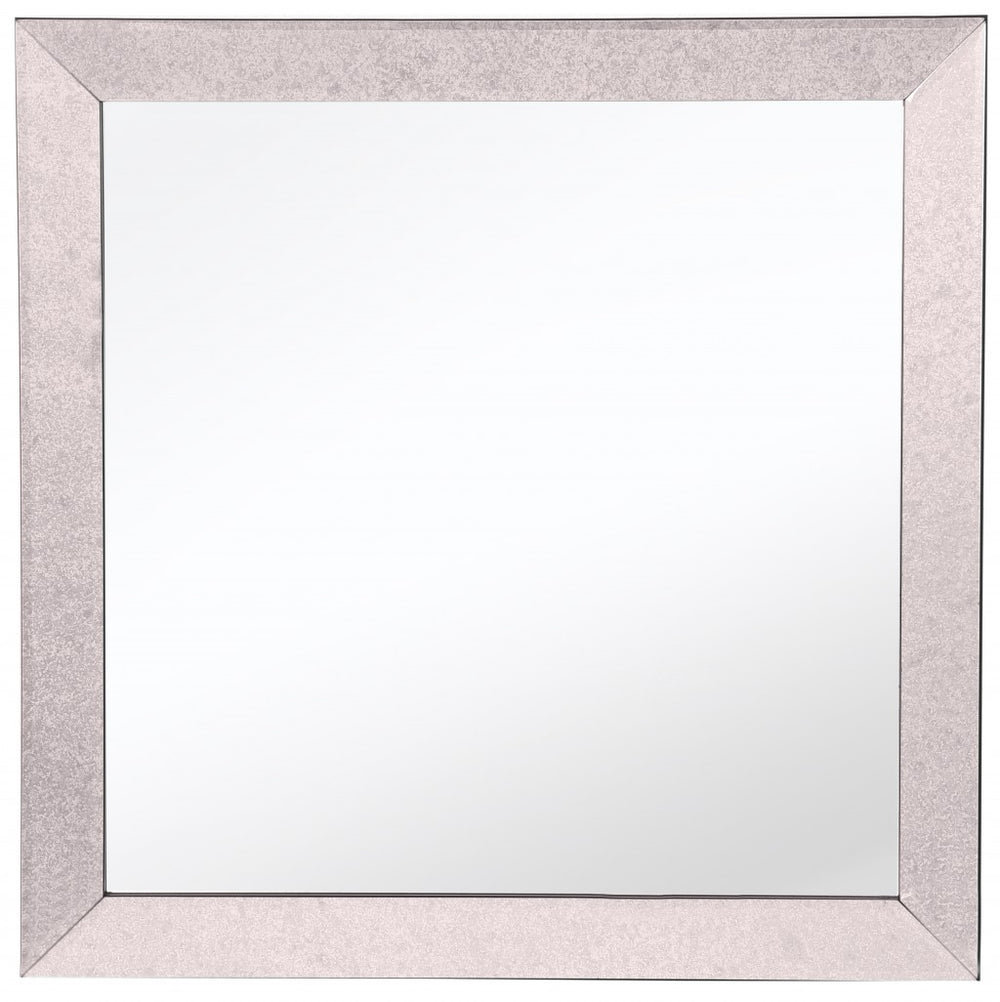 Homeroots 24" Gray Square Glass Framed Accent Mirror  Glass 396585