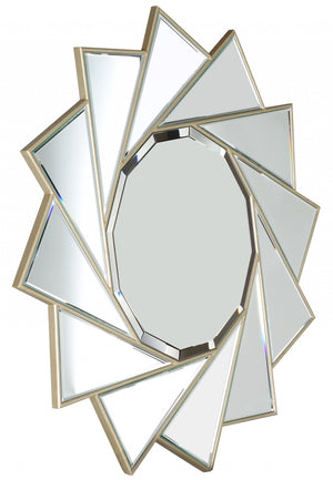 Homeroots 35" Gold Sunburst Metal Framed Accent Mirror  Glass 396588