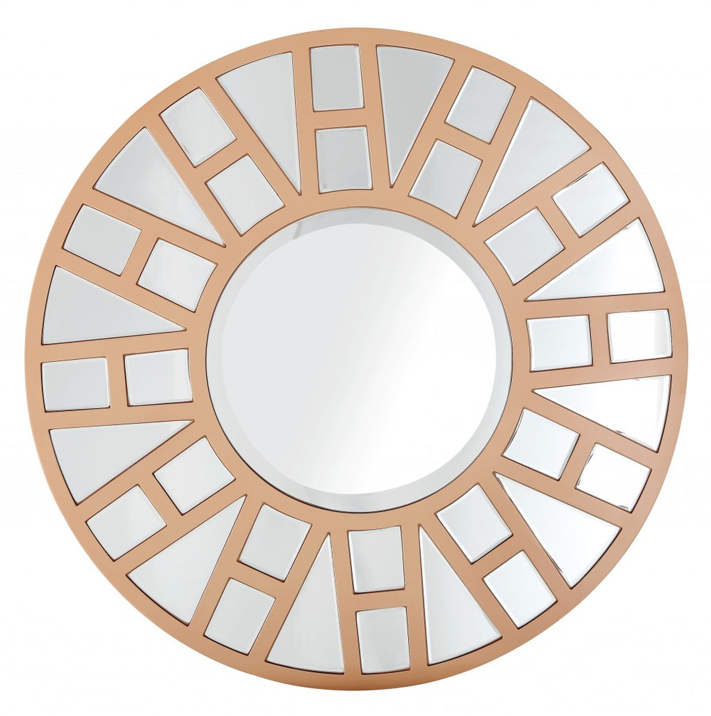 Homeroots 32" Gold Round Metal Framed Accent Mirror  Glass 396589