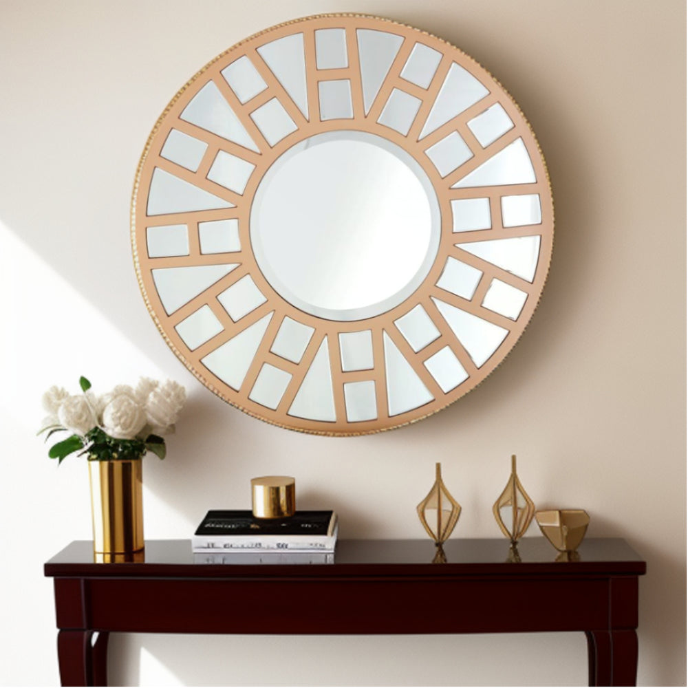 Homeroots 32" Gold Round Metal Framed Accent Mirror  Glass 396589