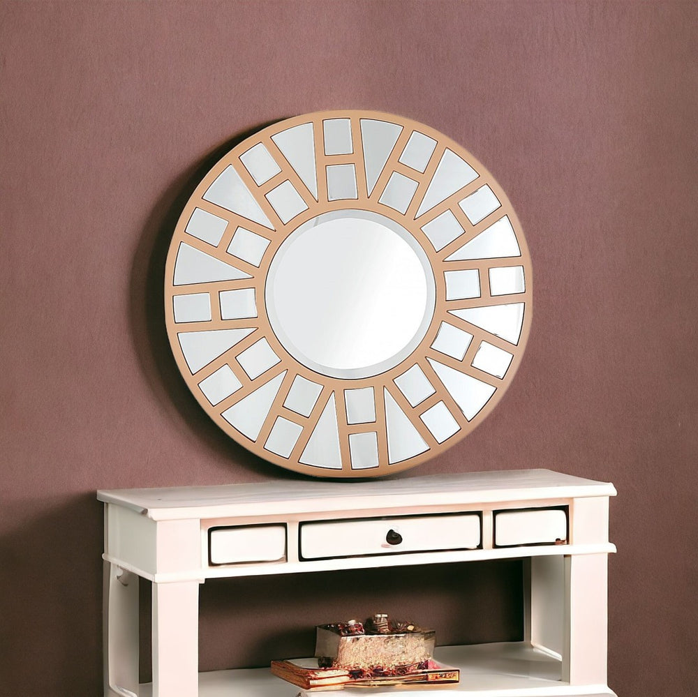 HomeRoots 32" Elegant Gold Round Metal Framed Accent Mirror - Modern Décor for Brightening Any Room Space 396589