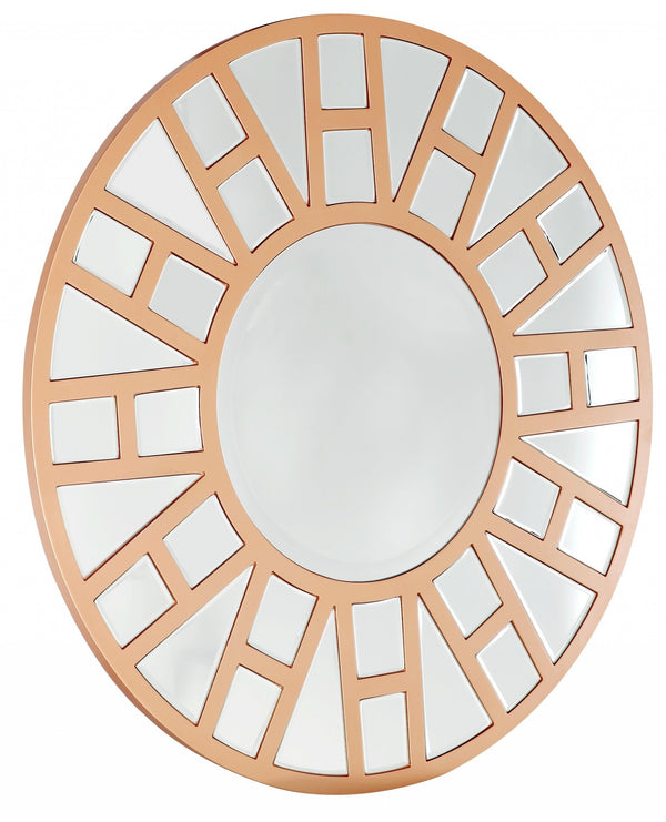 Homeroots 32" Gold Round Metal Framed Accent Mirror  Glass 396589