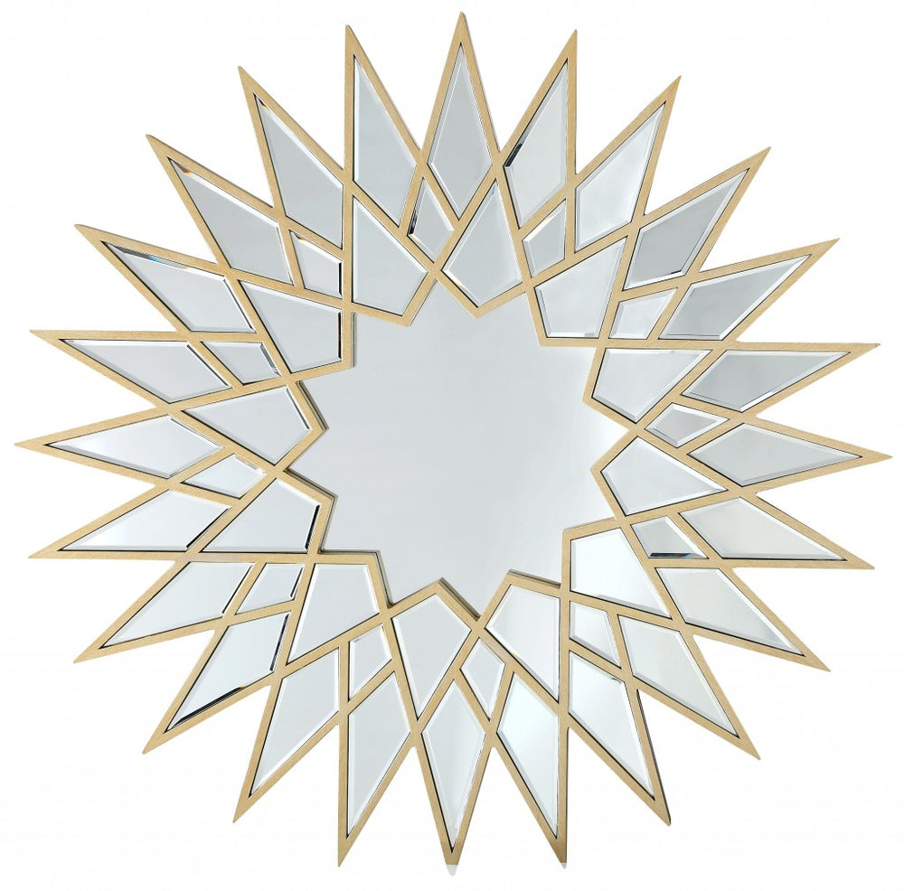 Homeroots 34" Gold Sunburst Metal Framed Accent Mirror  Glass 396590