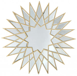 Homeroots 34" Gold Sunburst Metal Framed Accent Mirror  Glass 396590