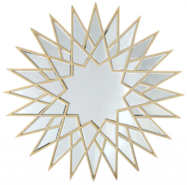 Homeroots 34" Gold Sunburst Metal Framed Accent Mirror  Glass 396590