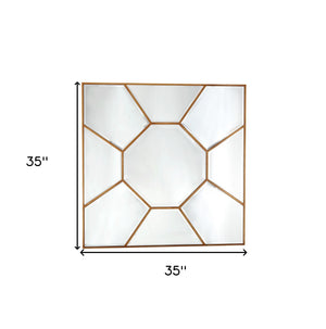 Homeroots 35" Gold Square Metal Framed Accent Mirror  Glass 396591