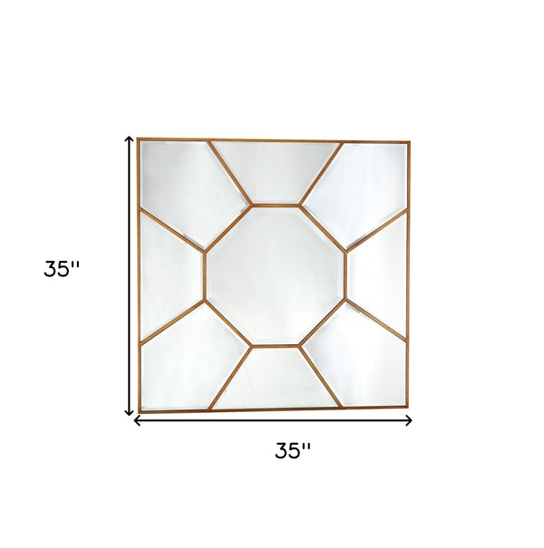 Homeroots 35" Gold Square Metal Framed Accent Mirror  Glass 396591