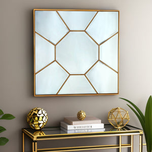 Homeroots 35" Gold Square Metal Framed Accent Mirror  Glass 396591