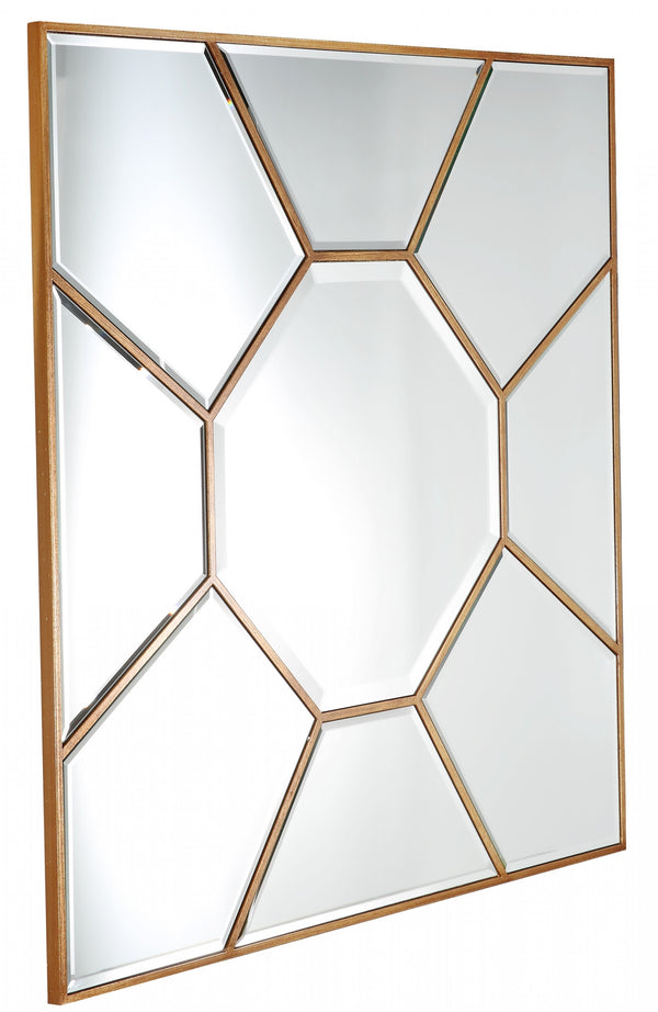 Homeroots 35" Gold Square Metal Framed Accent Mirror  Glass 396591