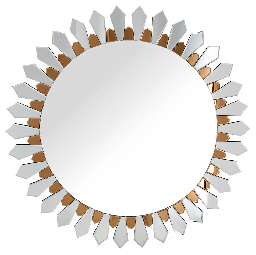 Homeroots 43" Gold Round Glass Framed Accent Mirror  Glass 396592