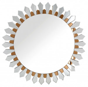 Homeroots 43" Gold Round Glass Framed Accent Mirror  Glass 396592