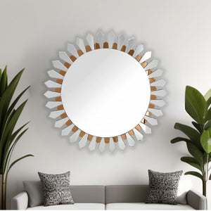 Homeroots 43" Gold Round Glass Framed Accent Mirror  Glass 396592