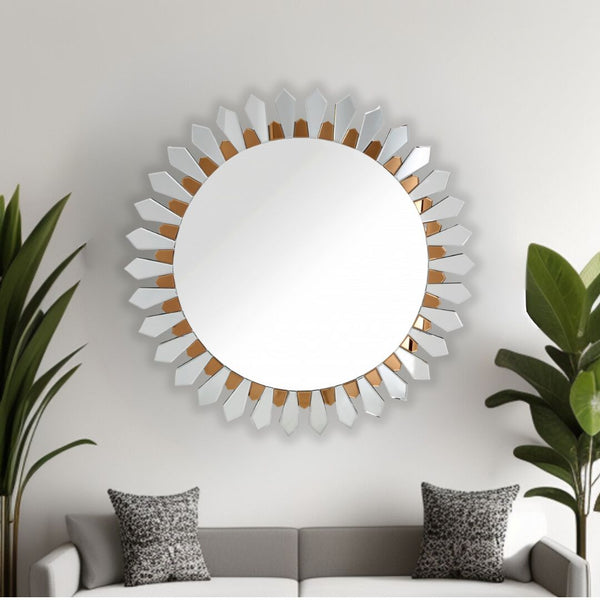 Homeroots 43" Gold Round Glass Framed Accent Mirror  Glass 396592