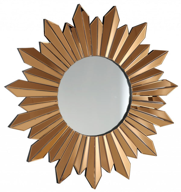 Homeroots 39" Gold Sunburst Glass Framed Accent Mirror  Glass 396593