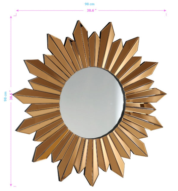 Homeroots 39" Gold Sunburst Glass Framed Accent Mirror  Glass 396593