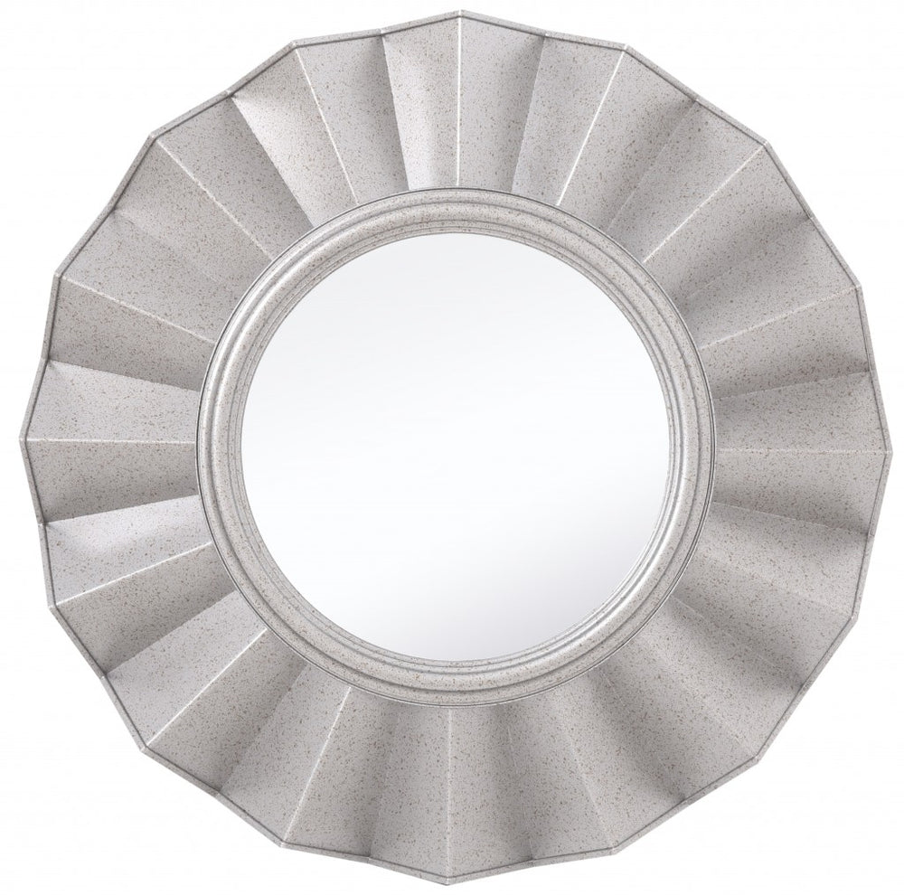 Homeroots Silver Glass Round Ruffle Mirror  Glass 396594