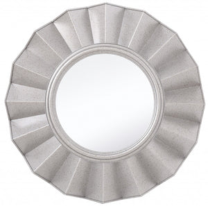 Homeroots Silver Glass Round Ruffle Mirror  Glass 396594