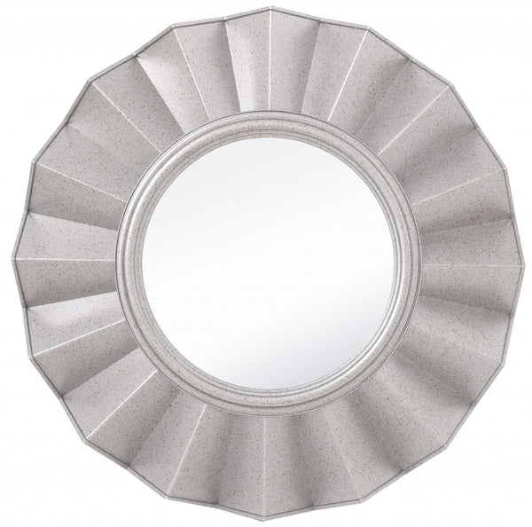 Homeroots Silver Glass Round Ruffle Mirror  Glass 396594