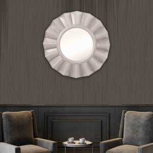 Homeroots Silver Glass Round Ruffle Mirror  Glass 396594