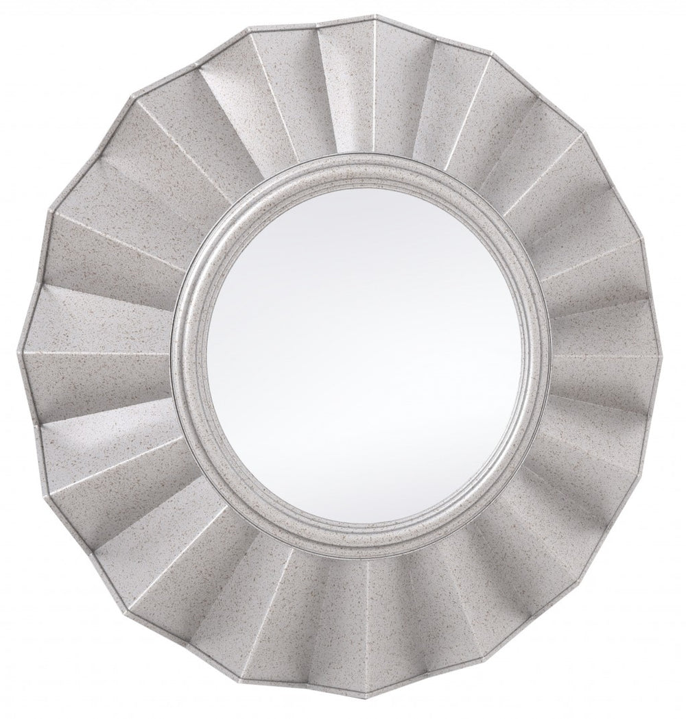 Homeroots Silver Glass Round Ruffle Mirror  Glass 396594