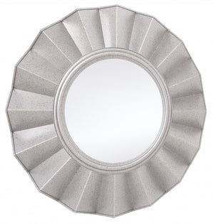 Homeroots Silver Glass Round Ruffle Mirror  Glass 396594