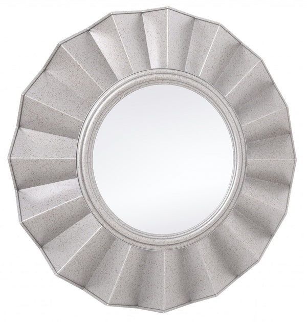 Homeroots Silver Glass Round Ruffle Mirror  Glass 396594