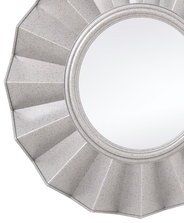 Homeroots Silver Glass Round Ruffle Mirror  Glass 396594