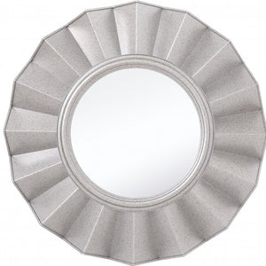 Homeroots Silver Glass Round Ruffle Mirror  Glass 396594