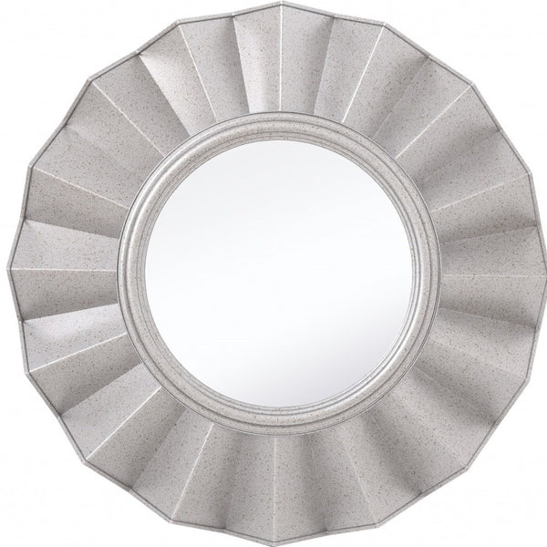 Homeroots Silver Glass Round Ruffle Mirror  Glass 396594