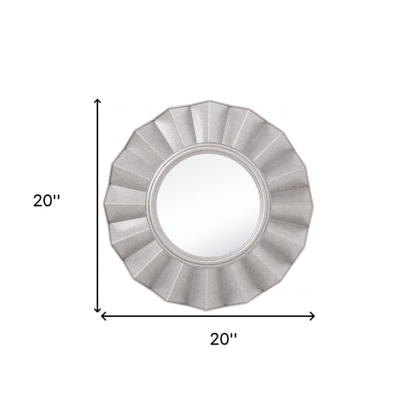 Homeroots Silver Glass Round Ruffle Mirror  Glass 396594
