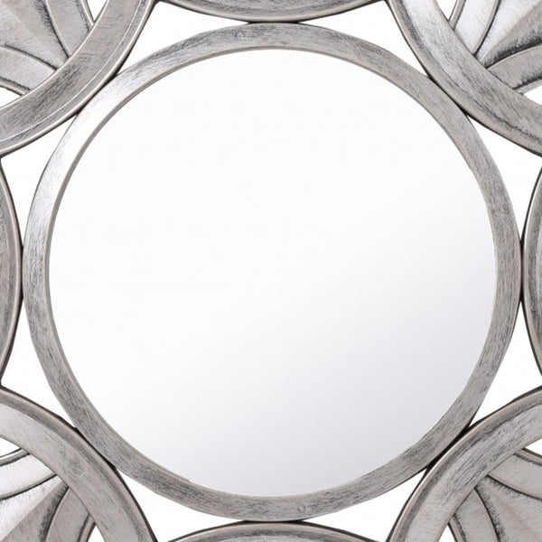 Homeroots Silver Glass Round Sunburst Mirror  Glass 396596