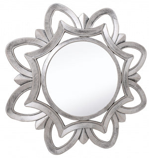 Homeroots Silver Glass Round Sunburst Mirror  Glass 396596