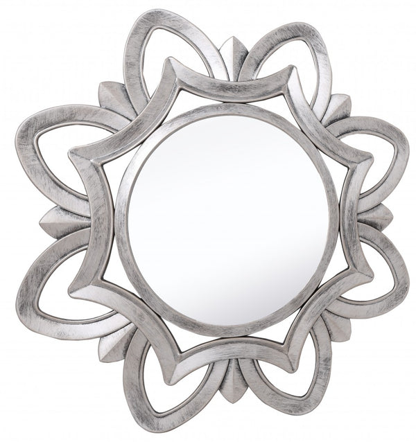 Homeroots Silver Glass Round Sunburst Mirror  Glass 396596