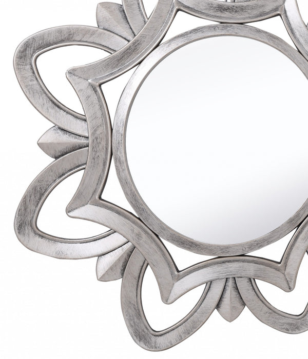 Homeroots Silver Glass Round Sunburst Mirror  Glass 396596