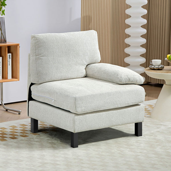 English Elm Homcom Right-Facing Armchair Module For Customizable Sectional Sofa, Cream White With Pocket Spring Comfort W2225P229503