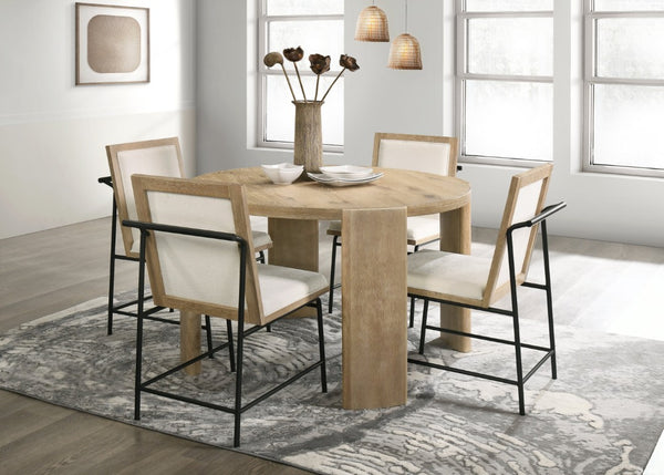Alpine Furniture Sloane Round Dining Table For 4 — 47" Classic Driftwood Finish, Curved Legs, Cozy Conversation Hub Diftwood 3966-25