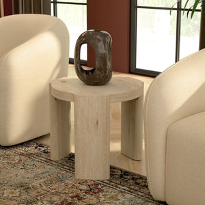 Alpine Furniture Sloane Driftwood 20" Round End Table — Compact Coastal Accent With Curved Legs, Lamp-Ready Surface 3966-62