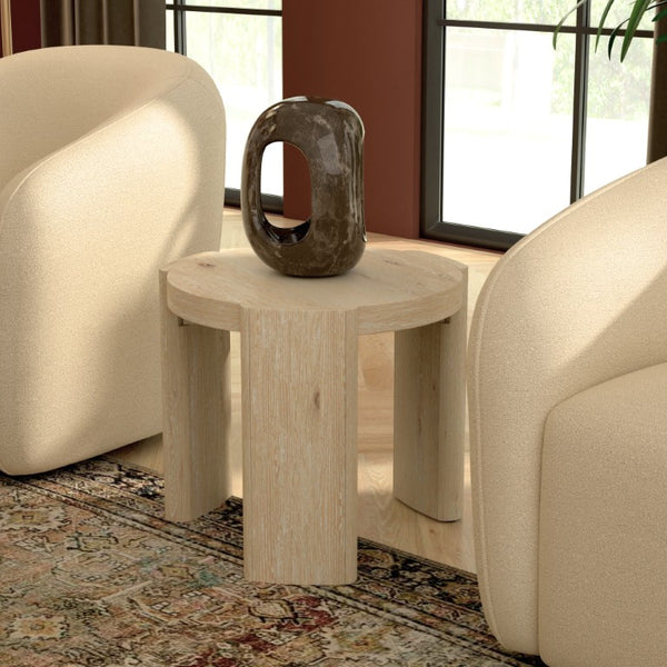 Alpine Furniture Sloane Driftwood 20" Round End Table — Compact Coastal Accent With Curved Legs, Lamp-Ready Surface 3966-62