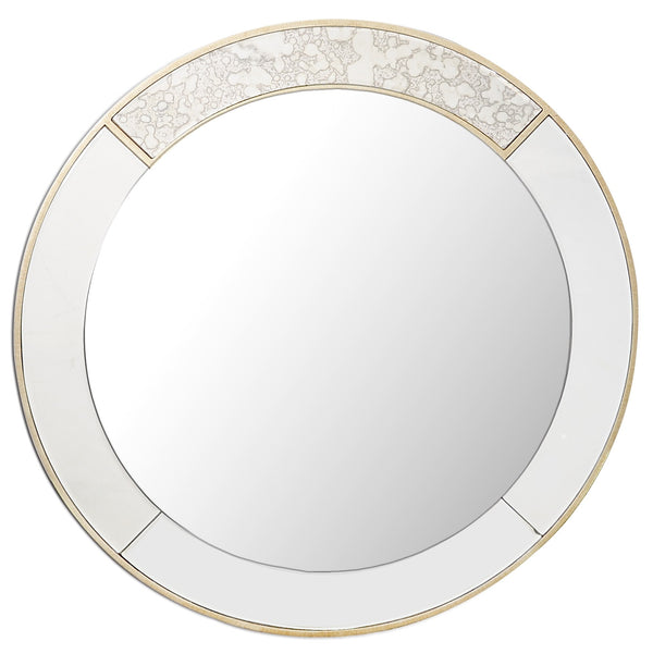 Homeroots Gold Accented Round Mirror  Glass 396605
