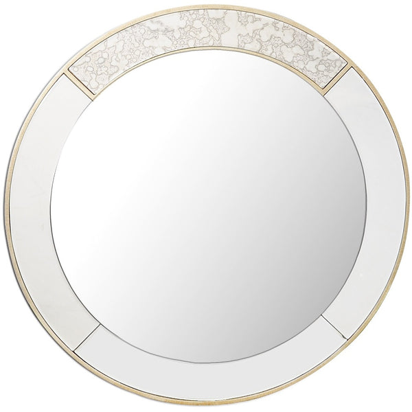 Homeroots Gold Accented Round Mirror  Glass 396605