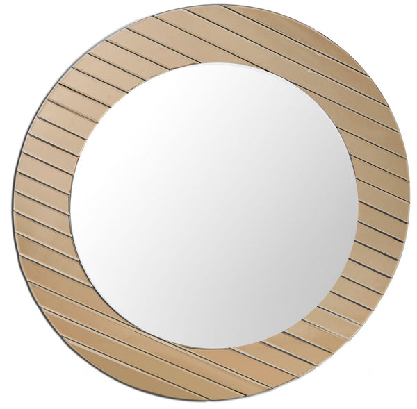 Homeroots 35" Gold Round Glass Framed Accent Mirror  Glass 396608