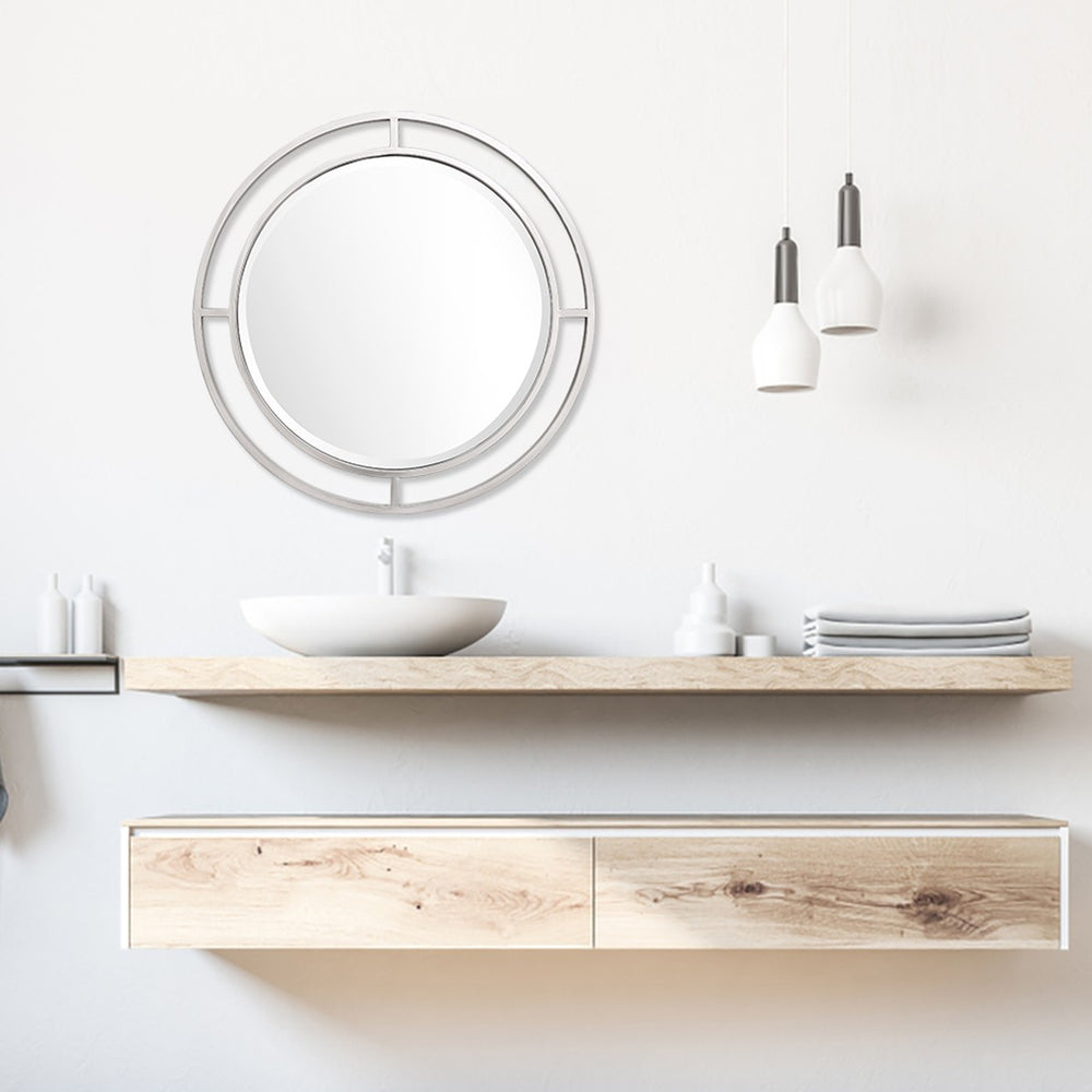 Homeroots Silver Chic Round Wall Mirror  Glass 396613