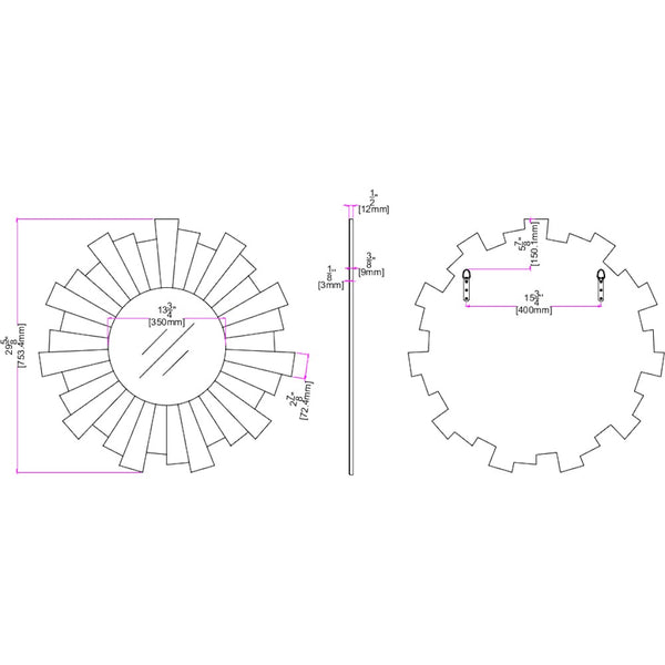 Homeroots 30" Clear Sunburst Framed Accent Mirror  Glass 396620