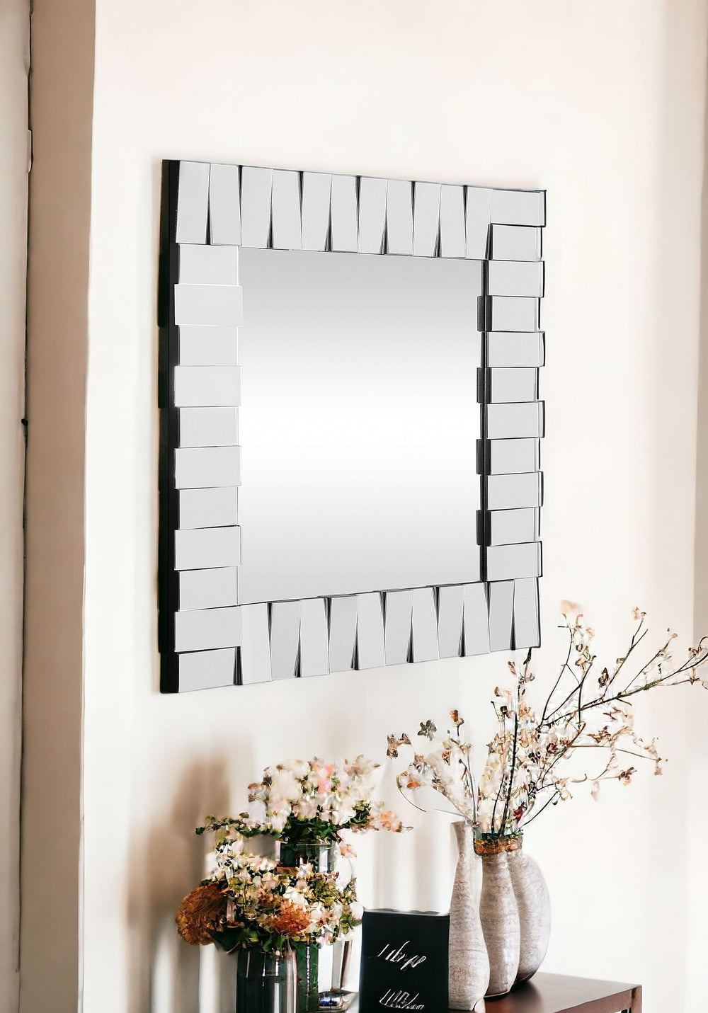Homeroots 28" Clear Square Glass Framed Accent Mirror  Glass 396621