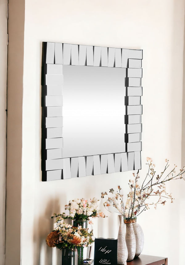 Homeroots 28" Clear Square Glass Framed Accent Mirror  Glass 396621